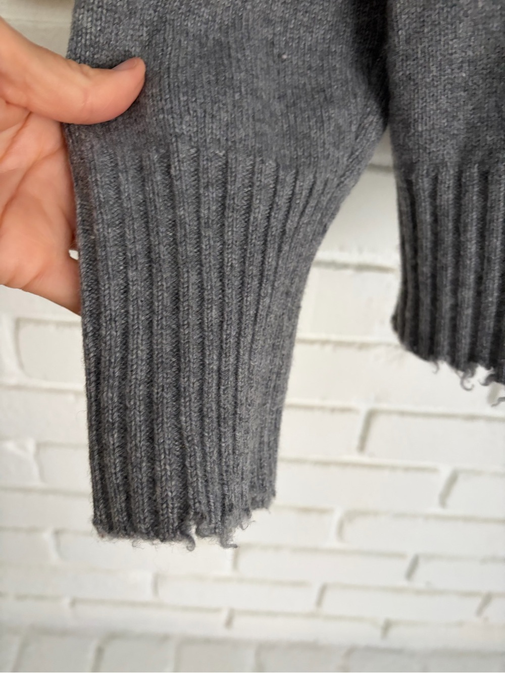 All Saints Gray Crewneck Sweater with Distressed Hem - Picture 4 of 5